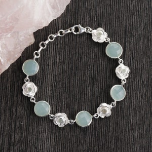 Aqua Chalcedony bracelet, 925 sterling silver bracelet,handmade bracelet,gift for her,boho jewelry,Aqua Chalcedony jewelry