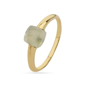 Natural Prehnite Gold Ring, Sterling Silver Gold Plated Ring, Artisan Gift Ring, Stacking Ring ,Natural Prehnite Gemstone Ring Jewelry