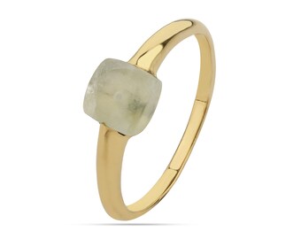 Natural Prehnite Gold Ring, Sterling Silver Gold Plated Ring, Artisan Gift Ring, Stacking Ring ,Natural Prehnite Gemstone Ring Jewelry