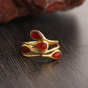 Natural Carnelian Ring, Sterling Silver Ring, Gold Plated Ring, Fancy Carnelian Ring, Handmade Ring, Statement Ring, August Birthstone Ring