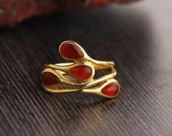 Natural Carnelian Ring, Sterling Silver Ring, Gold Plated Ring, Fancy Carnelian Ring, Handmade Ring, Statement Ring, August Birthstone Ring