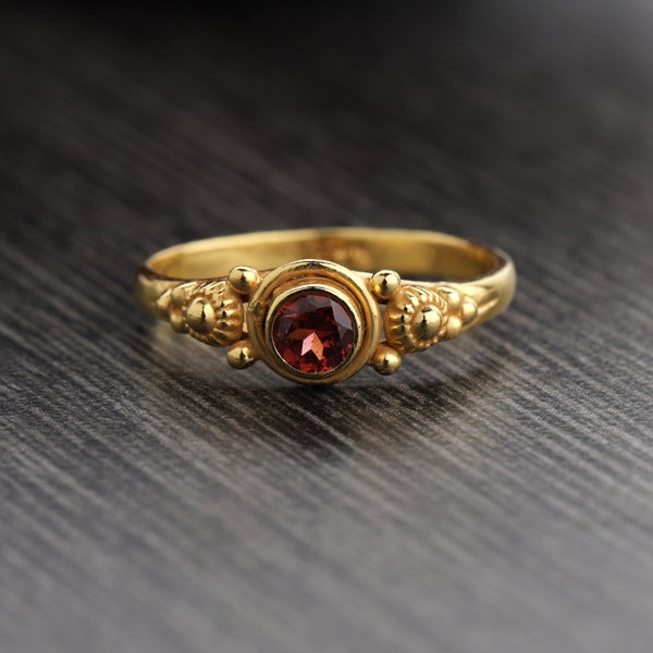 Genuine Garnet Ring | Gold Plated Band | Natural Red Gemstone Jewelry Ring | January Birthstone | Anniversary Ring | Gift For Wife