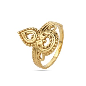 Elegante Anillo Chapado en Oro 18k, Anillo de Plata de Ley 925 con Delicado Diseño Floral, Anillo Hecho a Mano, Anillo de Diseño Único, Anillo de Compromiso
