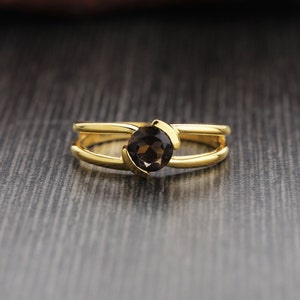 Elegant Gold-Plated Smoky Quartz  Sterling Silver Ring - Handmade Gemstone Jewelry - Perfect Gift for Her, Gold Smoky Quartz Ring, Gift Idea