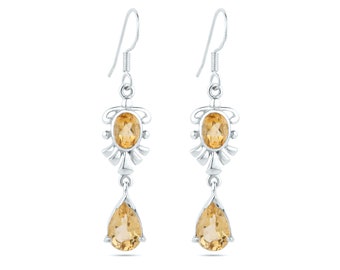 Citrine Gemstone Earrings - Citrine sterling silver earrings - hook Earrings - faceted citrine earrings - Yellow Citrine Earrings