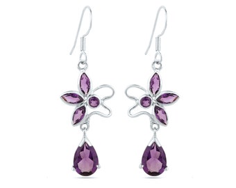 Natuurlijke amethist edelsteen oorbellen, 925 sterlingzilveren oorbellen, amethist oorbellen zilver, multistone oorbellen, vrouwen oorbellen sieraden