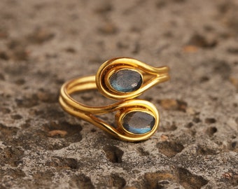 Double Labradorite Stone Ring – Sterling Silver Gemstone Stacking