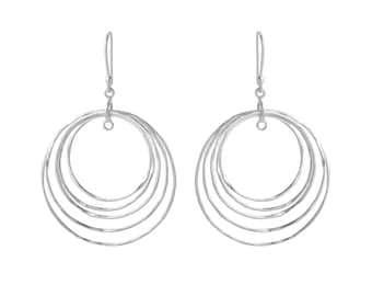 925 sterling silver Multiple hoop Earrings, Hammered Finish , 5 hoops Earrings