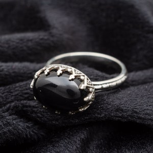 Elegant Black Onyx Ring, Black Statement Ring, Unique Solitaire Ring, Handmade 925 Sterling Silver Oval Black Onyx Ring, Dainty Ring For Her