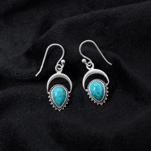 Turquoise Earrings, Silver and Turquoise Drop Earrings, December Birthstone, Natural Turquoise, Gemstone Everyday Earrings, Sterling Silver