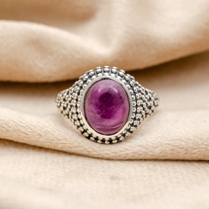 Amethyst Ring in Sterling Silver, Handmade Boho Ring, Vintage Style Purple Gemstone Jewelry, Amethyst Gift for Her, Bohemian Statement Ring