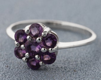 Natural Purple Amethyst Ring Amethyst Prong Ring Round Amethyst Gemstone Ring Amethyst Stacking Ring Perfect Gift Ring for her Personalized