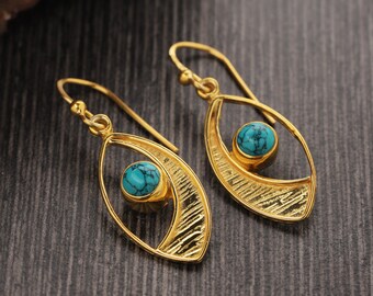 Turquoise Gold Earrings - Turquoise Dangle Earrings - Turquoise Gemstone Earrings - Turquoise Sterling Silver Earrings