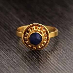 Navy Blue Lapis Ring Gold, September Birthstone Ring, Lapis Lazuli Gemstone Ring, Stacking Ring, Gold Plated Ring, Cocktail Ring