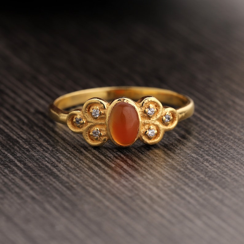 Carnelian CZ Ring CZ Ring August Birthstone Ring Oval Carnelian Ring Natural Carnelian Ring Butterfly Ring Stacking Ring