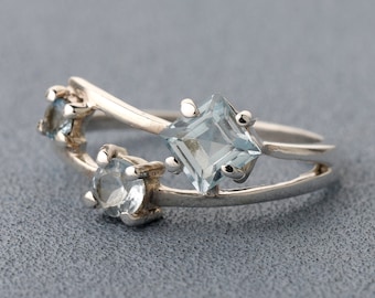 Blue Topaz Ring, Blue Topaz Floral Silver Ring, Sterling Silver Ring, Blue Topaz Silver Ring, December Birthstone Ring