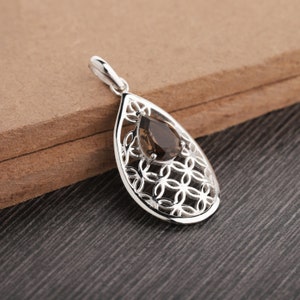 Smoky quartz pendant, faceted Pear Shape Gemstone Beautiful Pendant - 925 Sterling Silver Smoky Quartz Handmade Designer Pendant Length 38mm