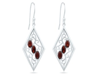 Boucles d'oreilles grenat naturel Boucles d'oreilles pendantes avec pierres précieuses Boucles d'oreilles pendantes grenat