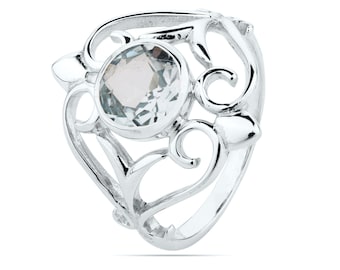 Natural Blue Topaz Ring - Handmade Round Cut Ring - 925 Sterling Silver Ring -  Birthstone Ring - Size US 6 to 10