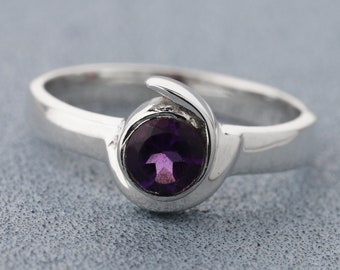 Round Amethyst Sterling Silver Ring