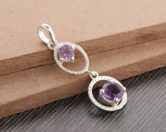 Natürliche Amethyst Sterling Silber Anhänger Runde Amethyst Anhänger Einzigartige Anhänger Lila Edelstein Anhänger