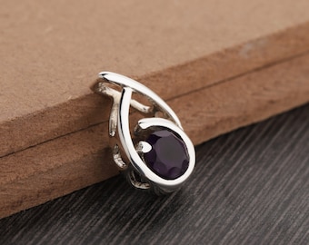 Colgante de amatista natural - Colgante de plata hecho a mano - Plata de ley 925 - Colgante redondo de amatista de diseño - Piedra de nacimiento de febrero - Colgante de aniversario