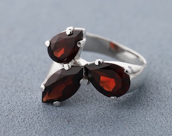 Natural Garnet 925 Sterling Silver Ring - Red Garnet Pear Ring Gemstone Ring