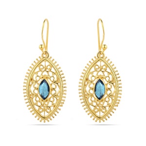 Labradorite Gold Earrings - 925 Sterling Silver Earrings-Labradorite Earrings -Blue Fire Labradorite Earring-Gemstone Earring-Boho