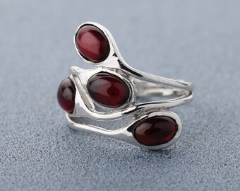 Natural Red Garnet Oval Cabochon Gemstones 925 Sterling Silver Stackable Designer Eternity Ring Size -6 to 10 U.S. Garnet Silver Ring