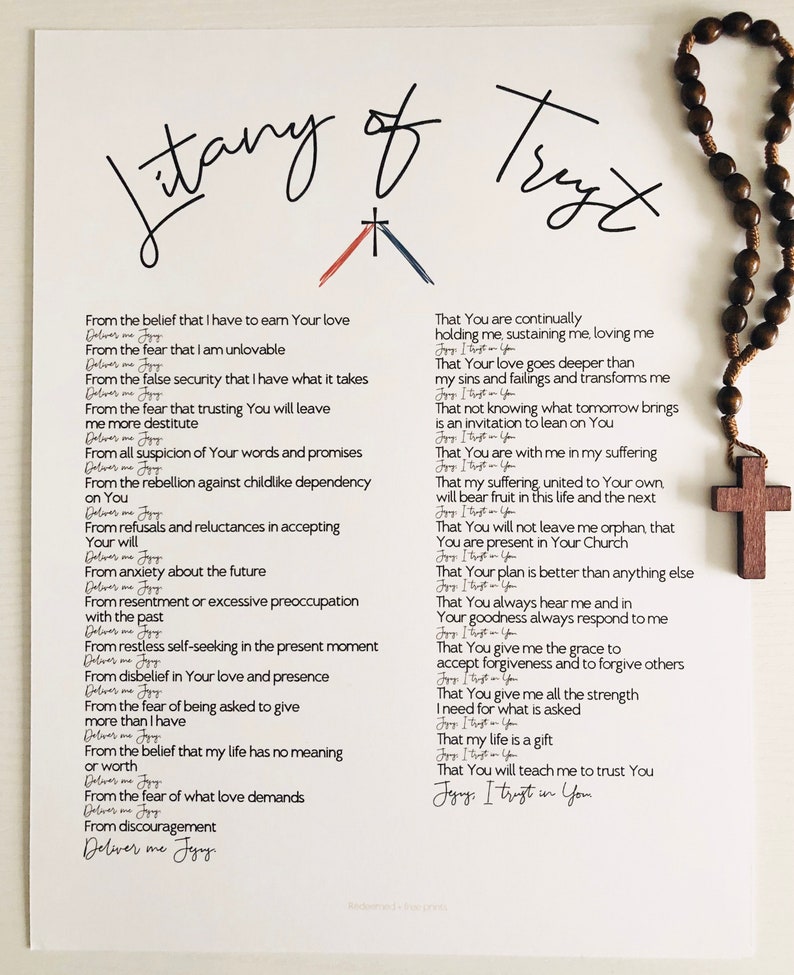 Litany of Trust print prayer print catholic wall print wall Etsy