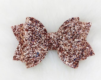 Glitter sparkly Rose Gold Hair Bow | Holiday Christmas Sparkle Hair Bow | New Year Glitter Bow | Christmas Gift for Girls | New Year Gift