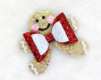 Christmas Gingerbread Man Hair Bow | Holiday Hair Bow | Gingerbread Man Glitter Bow Baby Headband | Christmas Gift for Girls