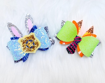 Zootopia hair bow, Nick Wilde and Judy Hopps hair bow set, disney hair bow