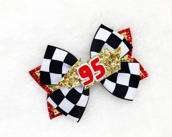 Race Car Hair Bow: Checkered Flag, Lightning McQueen Headband