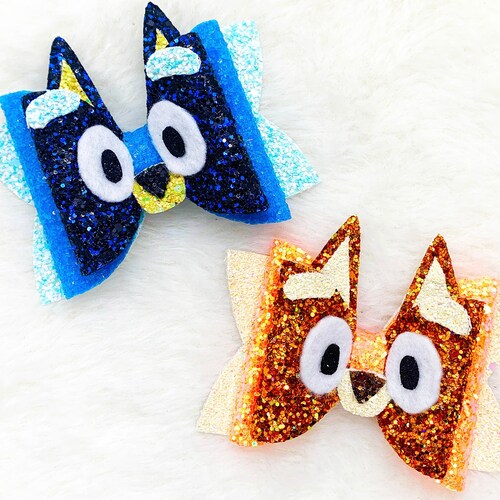 Blue Dog and Orange Dog Family Hair Bows Blue Dog Ears Hair Etsy