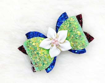 Princess Inspired Hair Bow | Mulan Hua Glitter Bow | Princess Hair Bow | Glitter Sparkly Hair Bow | Mulan Flower Comb Bow Baby Headband