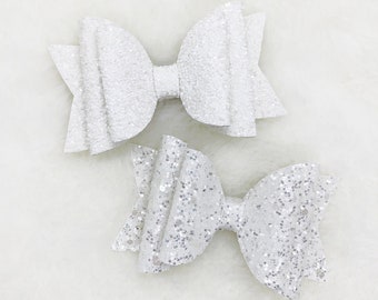 White Glitter Baby Bow: Newborn Headband or Clip
