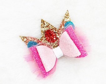 Princess Peach Inspired Hair Bow: Sparkly Crown, Baby Headband