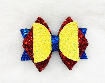 Princess Inspired Hair Bow | Snow White Inspired Hair Bow | Princess Bow Headband  | Glitter Sparkly Hair Bow | Snow White Princess Bow