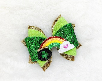 St. Patrick's day hair bow | shamrock hair bow | St. Patrick's day Clover Hair Bow baby headband | St. Patty's rainbow Hair Bow