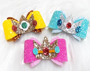 Mario Princess Peach, Rosalina, and Daisy Inspired Hair Bow: Sparkly Crown, Baby Headband
