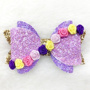 Princess Rapunzel Hair Bow: Glitter Flower Girl Clip