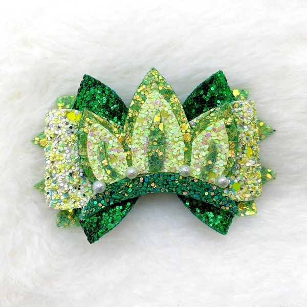 Princess Tiana Inspired Hair Bow | Princess and The Frog Hair Bow | Tiana Glitter Sparkly Hair Bow | Glitter Princess Bow Headband