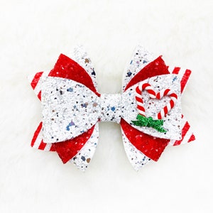 Holiday Christmas Candy Cane Glitter Hair Bow | Peppermint Candy Heart Christmas Bow | Baby Toddler Headband | Christmas gifts for toddler