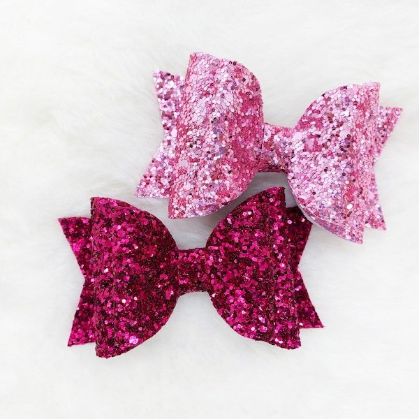Barbie Pink Glitter Sparkly Hair Bow | Hot Pink Glitter Hair Bow | Sparkle Pink Bow Headband for Baby Girls | Hair Bow for Toddler Girls