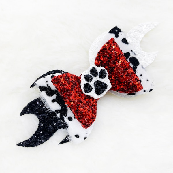 101 Dalmatians Cruella Inspired Hair Bow | Cruella Inspired Baby Toddler Girls Bow | Dalmatians Dog Paw Fur Baby Bow Headband