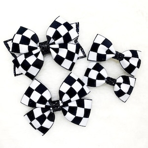 Checkered Flag Race Car Hair Bow: Pigtail Bows or Headband