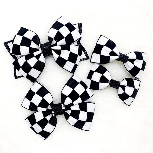 Race car hair bow | Checkered flag F1 Race car hair bow baby headband | race car hair bow for girls | Checkered flag pigtail bows