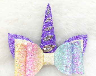 Glitter Sparkly Purple Rainbow Unicorn Bow | Sparkle Unicorn Horn Hair Bow | Baby Unicorn headband | Sparkly Unicorn Girls Bow Clips