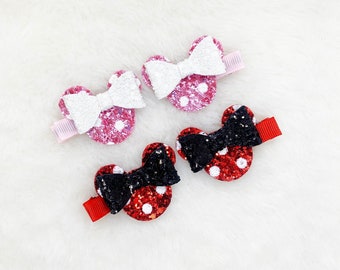 Minnie Mouse Hair Clips: Pigtail Bow Clips, Fully Lined - Set of 2